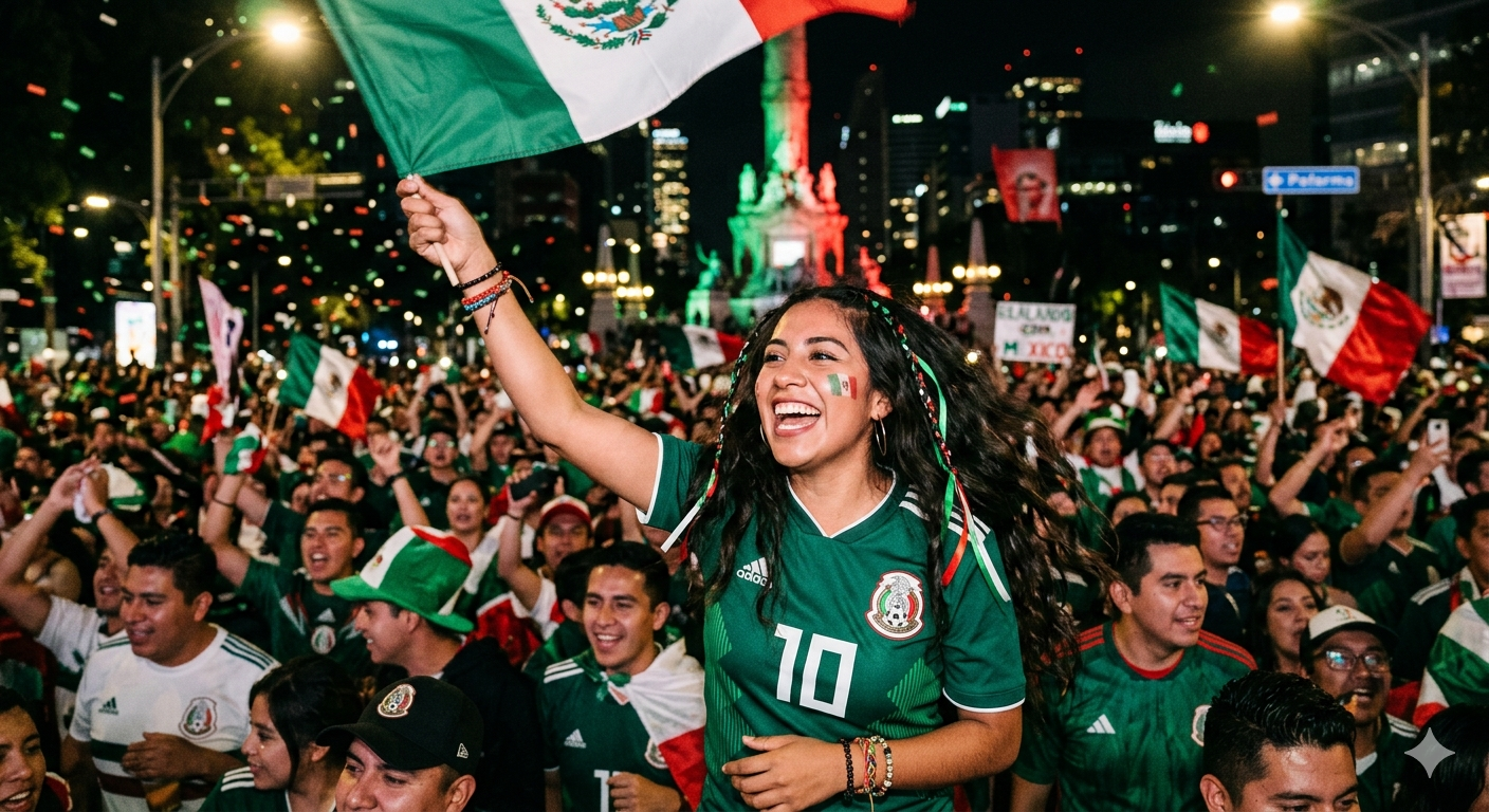 Latina celebrating in a Mexico jersey